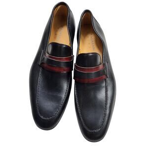 Magnanni Daniel penny loafers black leather w burnished red strap mens size 10.5